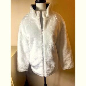 Tudor Court White Faux Fur Jacket Lined Winter Coat size Large NWOT